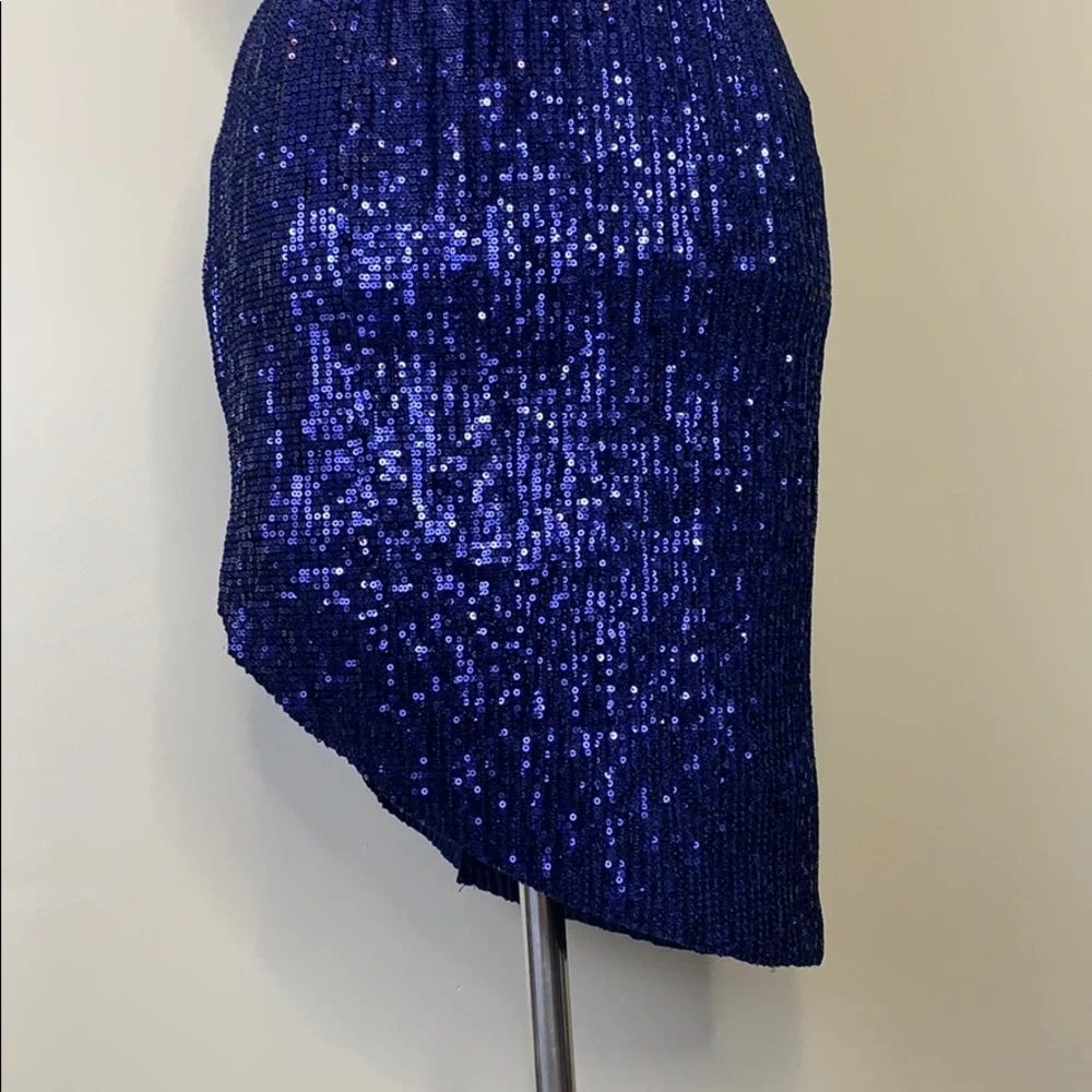 BLITHE Blue Halter Sequins Mini Assymetric Dress - Picture 3 of 8